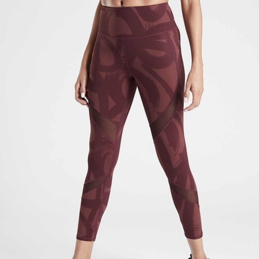 Athleta Maroon Abstract Leggings